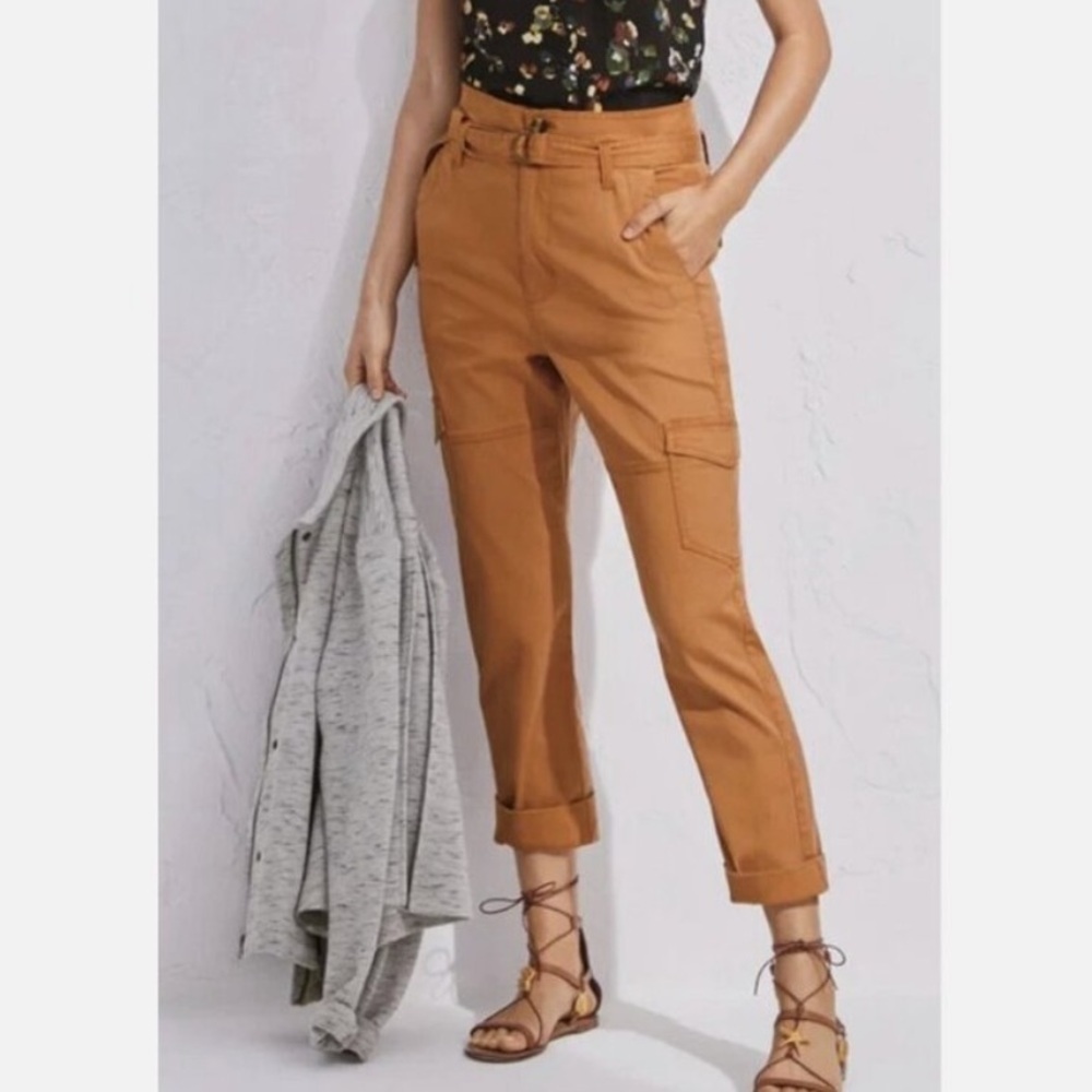 Cabi Paper Bag Cargo Pants Rust Burnt Orange Cashew Brown 8